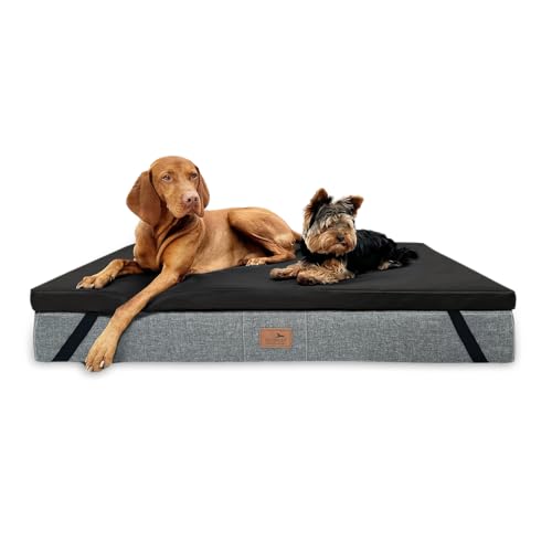 tierlando® Ortho-Topper Kunstleder | Orthopädische Matratzenauflage für Hundebetten pflegeleichter Bezug antiallergischer nachhaltiger Matratzenschoner Größe: 150x100cm | Farbe: 03 Schwarz von tierlando