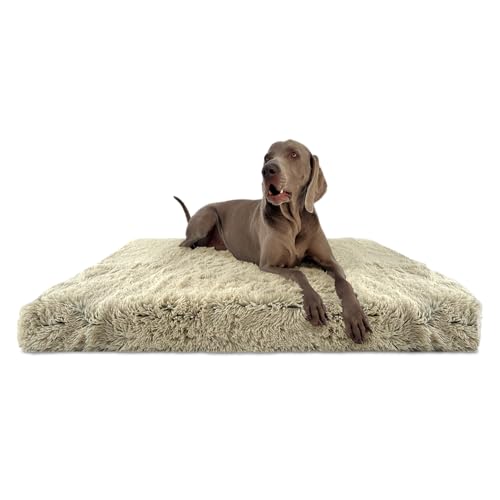 tierlando® Orthopädische Hundematratze Pitt Shaggy – Ortho Plus Anti-Rutsch-Unterseite Langflor Plüsch-Bezug waschbar Größe: 100x80cm | Farbe: 14 Beige von tierlando