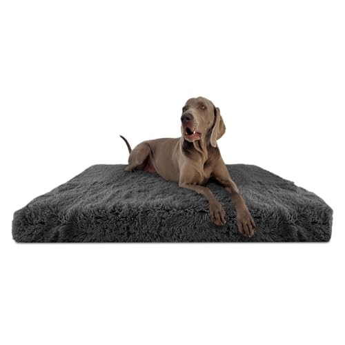 tierlando® Orthopädische Hundematratze Pitt Shaggy – Ortho Plus Anti-Rutsch-Unterseite Langflor Plüsch-Bezug waschbar Größe: 80x60cm | Farbe: 02 Graphit von tierlando