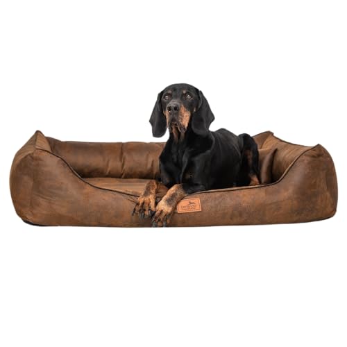 tierlando® Orthopädisches Hundebett Alberto Vintage Velours | Waschbar | Vintage Antik Style (AB3 | 80x60 cm (Innen 50x35 cm), 28 | Hellbraun) von tierlando