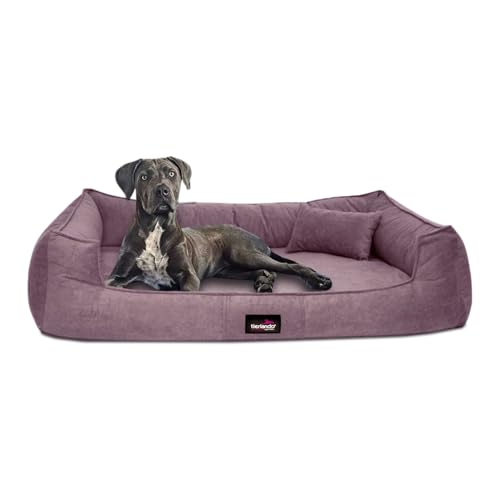 tierlando® Orthopädisches Hundebett Bruce Velours Abnehmbar Waschbar Mittelgroße Große Hunde L XL Hundesofa Hundekorb Viereckig Größe: 110x90cm | Farbe: 10 Lavendel von tierlando