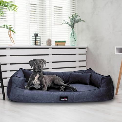 tierlando® Orthopädisches Hundebett Bruce Velours Abnehmbar Waschbar Mittelgroße Große Hunde L XL Hundesofa Hundekorb Viereckig (25 Navy Dunkelblau, 110x90cm) von tierlando