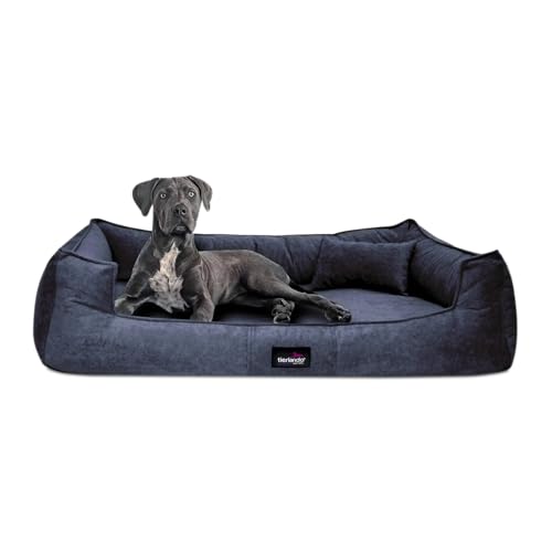 tierlando® Orthopädisches Hundebett Bruce Velours Abnehmbar Waschbar Mittelgroße Große Hunde L XL Hundesofa Hundekorb Viereckig (25 Navy Dunkelblau, 110x90cm) von tierlando