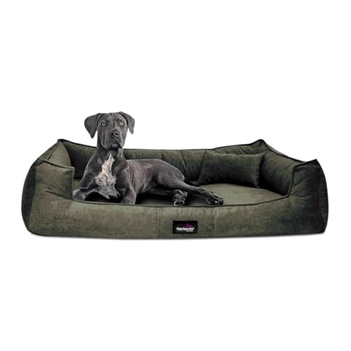 tierlando® Orthopädisches Hundebett Bruce Velours Abnehmbar Waschbar Mittelgroße Große Hunde L XL Hundesofa Hundekorb Viereckig Größe: 130x100cm | Farbe: 26 Olivgrün von tierlando