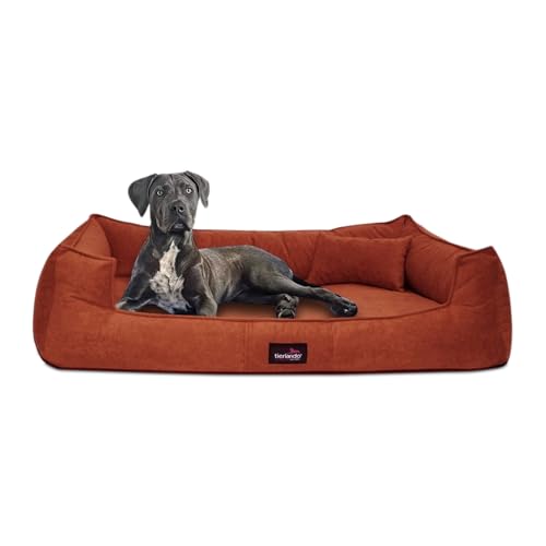 tierlando® Orthopädisches Hundebett Bruce Velours Abnehmbar Waschbar Mittelgroße Große Hunde L XL Hundesofa Hundekorb Viereckig (27 Terracotta, 110x90cm) von tierlando