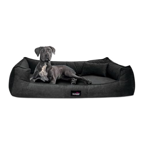 tierlando® Orthopädisches Hundebett Bruce Velours Abnehmbar Waschbar Mittelgroße Große Hunde L XL Hundesofa Hundekorb Viereckig Größe: 110x90cm | Farbe: 03 Schwarz von tierlando