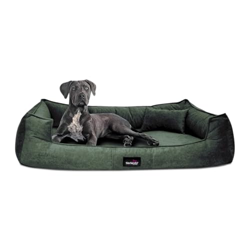 tierlando® Orthopädisches Hundebett Bruce Velours Abnehmbar Waschbar Mittelgroße Große Hunde L XL Hundesofa Hundekorb Viereckig Größe: 110x90cm | Farbe: 17 Herbstgrün von tierlando