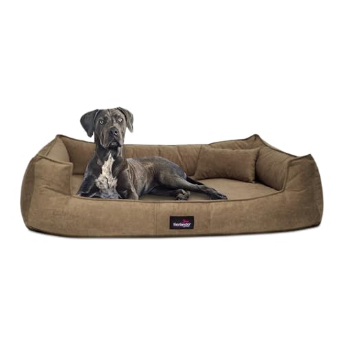 tierlando® Orthopädisches Hundebett Bruce Velours Abnehmbar Waschbar Mittelgroße Große Hunde L XL Hundesofa Hundekorb Viereckig Größe: 110x90cm | Farbe: 28 Hellbraun von tierlando