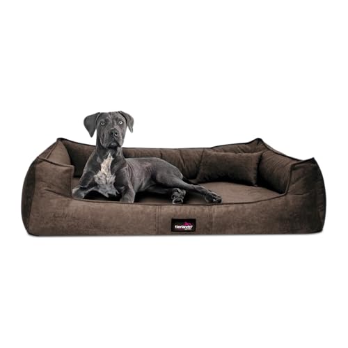 tierlando® Orthopädisches Hundebett Bruce Velours Abnehmbar Waschbar Mittelgroße Große Hunde L XL Hundesofa Hundekorb Viereckig Größe: 130x100cm | Farbe: 01 Braun von tierlando