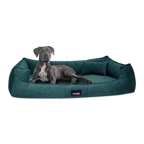 tierlando® Orthopädisches Hundebett Bruce Velours Abnehmbar Waschbar Mittelgroße Große Hunde L XL Hundesofa Hundekorb Viereckig Größe: 130x100cm | Farbe: 38 Petrol von tierlando