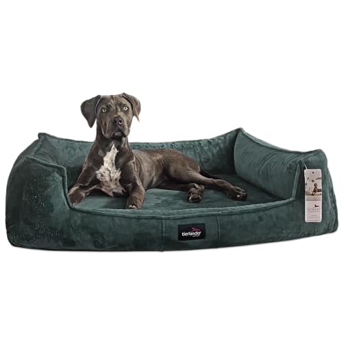 tierlando® Orthopädisches Hundebett Franklin | Hochwertiges Hundesofa | Kuscheliger Teddy-Stoff L+ (110x90 cm) | 38 Petrol von tierlando