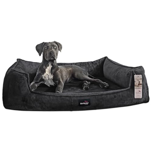 tierlando® Orthopädisches Hundebett Franklin | Hochwertiges Hundesofa | Kuscheliger Teddy-Stoff L+ (110x90 cm) | 40 Antrazit von tierlando