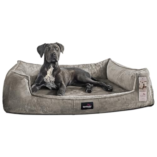 tierlando® Orthopädisches Hundebett FRANKLIN | Hochwertiges Hundesofa | Kuscheliger Teddy-Stoff M+ (90x75 cm) | 02 Graphit Taupe von tierlando