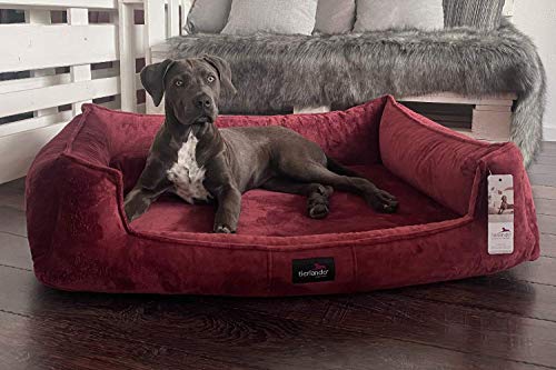 tierlando® Orthopädisches Hundebett FRANKLIN | Hochwertiges Hundesofa | Kuscheliger Teddy-Stoff XL+ (130x100 cm) | 29 Bordeaux von tierlando