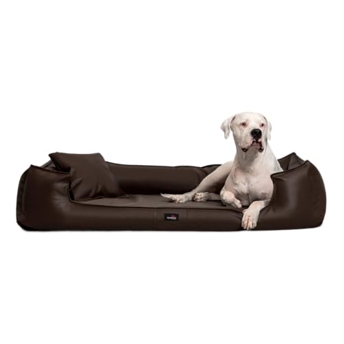 tierlando® Orthopädisches Hundebett Goofy Kunstleder inkl. Matratzenschoner Mittelgroße und Große Hunde Hundesofa Gr. L+ 110cm Braun von tierlando