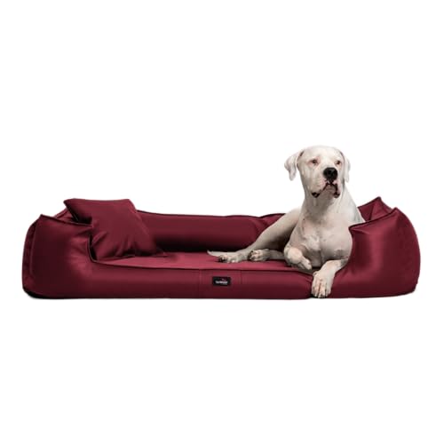 tierlando® Orthopädisches Hundebett Goofy Kunstleder inkl. Matratzenschoner Mittelgroße und Große Hunde Hundesofa Gr. L+ 110cm Dunkelrot von tierlando