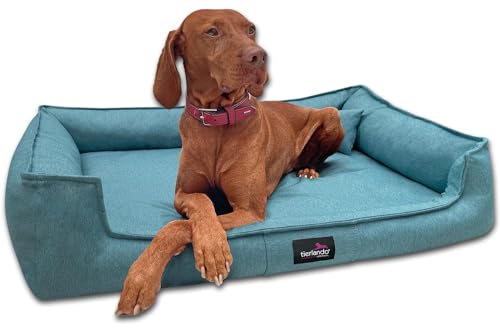 tierlando® Orthopädisches Hundebett Gustav Scandi CHIC | XXL Hundesofa eleganter Bezug waschbar, herausnehmbar, Mobile Matratze Größe: 110x90cm | Farbe: 13 Türkis von tierlando