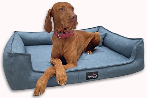 tierlando® Orthopädisches Hundebett Gustav Scandi CHIC | XXL Hundesofa eleganter Bezug waschbar, herausnehmbar, Mobile Matratze Größe: 110x90cm | Farbe: 21 Blau von tierlando