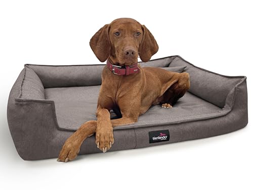 tierlando® Orthopädisches Hundebett Gustav Scandi CHIC | XXL Hundesofa eleganter Bezug waschbar, herausnehmbar, Mobile Matratze Größe: 110x90cm | Farbe: 28 Hellbraun von tierlando