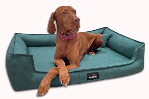 tierlando® Orthopädisches Hundebett Gustav Scandi CHIC | XXL Hundesofa eleganter Bezug waschbar, herausnehmbar, Mobile Matratze Größe: 110x90cm | Farbe: 38 Petrol von tierlando