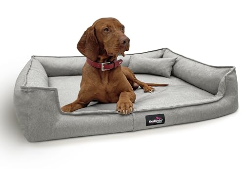 tierlando® Orthopädisches Hundebett Gustav Scandi CHIC | XXL Hundesofa eleganter Bezug waschbar, herausnehmbar, Mobile Matratze Größe: 110x90cm | Farbe: 43 Hellgrau von tierlando