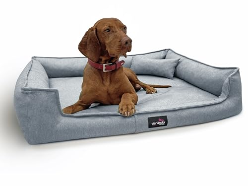 tierlando® Orthopädisches Hundebett Gustav Scandi CHIC | XXL Hundesofa eleganter Bezug waschbar, herausnehmbar, Mobile Matratze Größe: 110x90cm | Farbe: 52 Rauchblau von tierlando