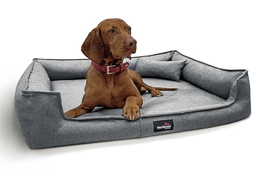 tierlando® Orthopädisches Hundebett Gustav Scandi CHIC | XXL Hundesofa eleganter Bezug waschbar, herausnehmbar, Mobile Matratze Größe: 130x100cm | Farbe: 06 Grau von tierlando