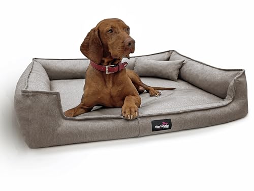 tierlando® Orthopädisches Hundebett Gustav Scandi CHIC | XXL Hundesofa eleganter Bezug waschbar, herausnehmbar, Mobile Matratze Größe: 130x100cm | Farbe: 34 Dunkelbeige von tierlando