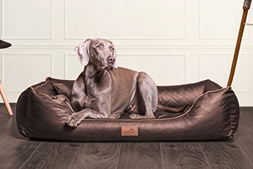 tierlando® Orthopädisches Hundebett Louis | Gestepptes Kunstleder KARO | Anti-Haar (LS3 | 80 cm, 01 | Braun) von tierlando