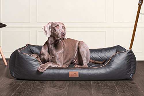 tierlando® Orthopädisches Hundebett Louis | Gestepptes Kunstleder KARO | Anti-Haar (LS4 100 cm, 02 | Graphit) von tierlando