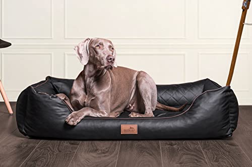 tierlando® Orthopädisches Hundebett Louis | Gestepptes Kunstleder KARO | Anti-Haar (LS4 100 cm, 03 | Schwarz) von tierlando