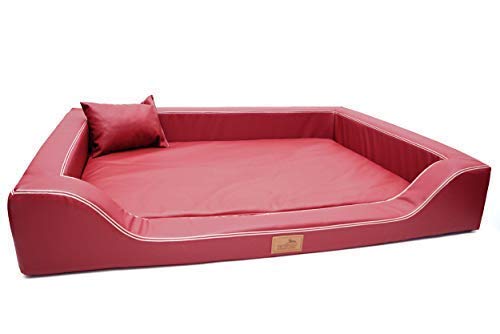 tierlando® Orthopädisches Hundebett Melody Latex Kunstleder Anti-Haar (MDY3-LL | 85x60 cm (Innen 70x45 cm), 04 | Bordeaux Rot) von tierlando