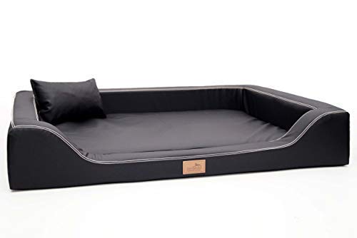 tierlando® Orthopädisches Hundebett Melody Latex Kunstleder Anti-Haar (MDY4-LL | 100x75 cm (Innen 85x60 cm), 03 | Schwarz) von tierlando