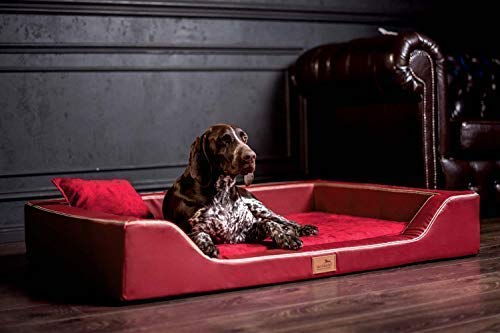 tierlando® Orthopädisches Hundebett Melody Latex Kunstleder und High-Tech Velours (MDY5-TL | 120x85 cm (Innen 105x75 cm), 04 | Bordeaux Rot) von tierlando