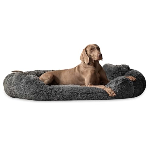 tierlando® Orthopädisches Hundebett Pamela Shaggy – kuschelig, flauschig, waschbar, herausnehmbar Langer Plüsch, Langflor Größe: 145x105cm | Farbe: 02 Graphit von tierlando