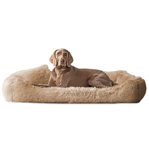 tierlando® Orthopädisches Hundebett Pedro Shaggy – kuschelig, flauschig, waschbar, herausnehmbar Langer Plüsch, Langflor Größe: 160x110cm | Farbe: 14 Beige von tierlando