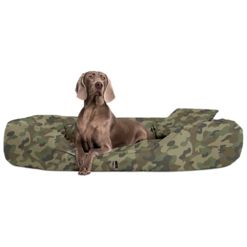 tierlando® Orthopädisches Hundebett Sammy – Robuster Polyester, Dicke Umrandung, Größe L–XXXXL, waschbares Hundesofa für mittelgroße und große Hunde (Polyester | XXL 140 cm, D2 Camouflage) von tierlando