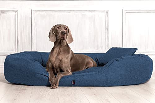 tierlando® Orthopädisches Hundebett Sammy – Robuster Polyester, Dicke Umrandung, Größe L–XXXXL, waschbares Hundesofa für mittelgroße und große Hunde (Polyester | XXL 140 cm, 25 Leinenlook Navyblau) von tierlando