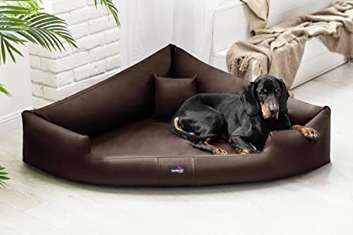 tierlando® Trivia | Orthopädisches Hundebett Pflegeleichtes Kunstleder Visco Eckbett Eckhundebett M+ | Braun von tierlando