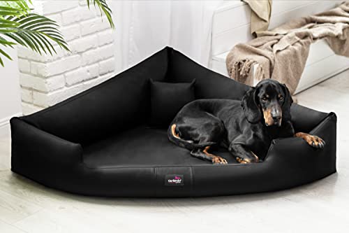 tierlando® Trivia | Orthopädisches Hundebett Pflegeleichtes Kunstleder Visco Eckbett Eckhundebett M+ | Schwarz von tierlando