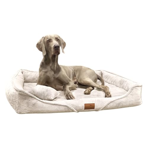 tierlando® Orthopädisches Hundebett Tyson | Kuscheliges und Flauschiges XXL Hundesofa | Waschbar | Memory Foam L+ | Creme von tierlando