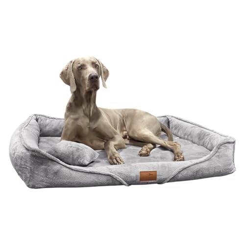 tierlando® Orthopädisches Hundebett Tyson | Kuscheliges und Flauschiges XXL Hundesofa | Waschbar | Memory Foam L+ | Grau von tierlando