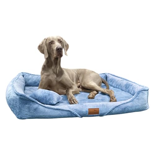 tierlando® Orthopädisches Hundebett Tyson | Kuscheliges und Flauschiges XXL Hundesofa | Waschbar | Memory Foam XL+ | Hellblau von tierlando