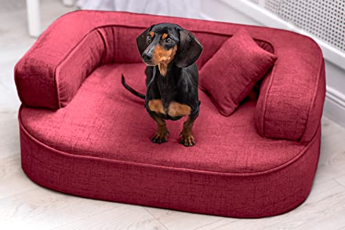 tierlando® Orthopädisches Hundesofa LOTTE VISCO Plus Webstoff meliert Hundebett Größe: 100x80cm | Farbe: 04 Dunkelrot von tierlando