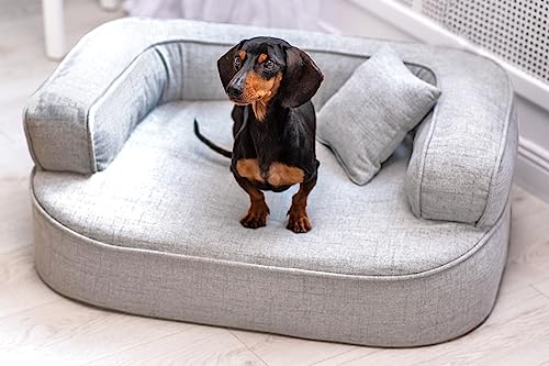 tierlando® Orthopädisches Hundesofa LOTTE VISCO Plus Webstoff meliert Hundebett Größe: 120x90cm | Farbe: 06 Grau von tierlando