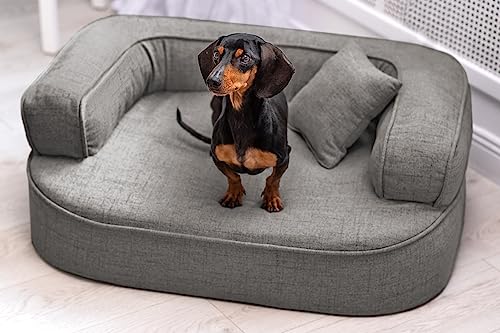 tierlando® Orthopädisches Hundesofa LOTTE VISCO Plus Webstoff meliert Hundebett Größe: 80x60cm | Farbe: 02 Graphit von tierlando