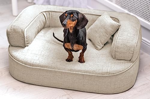 tierlando® Orthopädisches Hundesofa LOTTE VISCO Plus Webstoff meliert Hundebett Größe: 80x60cm | Farbe: 05 Creme von tierlando