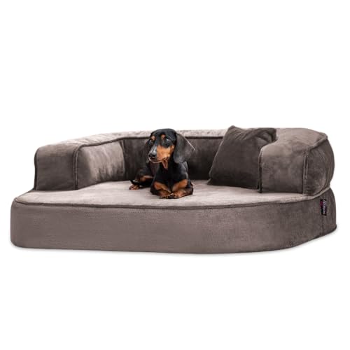 tierlando® Orthopädisches Hundesofa Sharleen VISCO Plus Hundebett kuscheliger Teddystoff Größe: 80x60cm | Farbe: 02 Graphit Taupe von tierlando