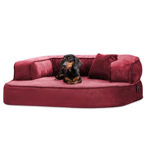 tierlando® Orthopädisches Hundesofa Sharleen VISCO Plus Hundebett kuscheliger Teddystoff Größe: 80x60cm | Farbe: 29 Bordeaux von tierlando