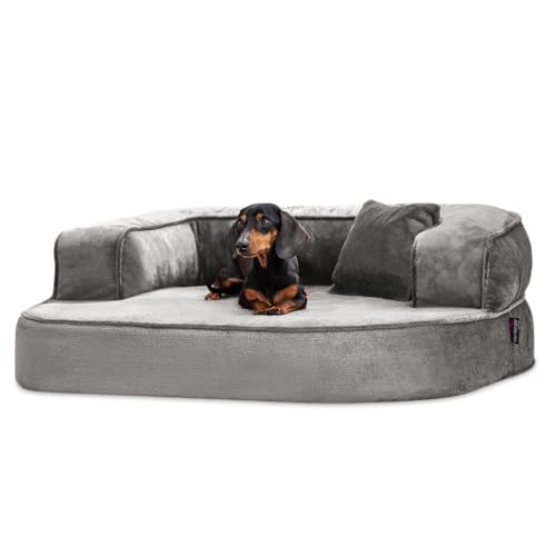 tierlando® Orthopädisches Hundesofa Sharleen VISCO Plus Hundebett kuscheliger Teddystoff Größe: 100x80cm | Farbe: 06 Grau von tierlando